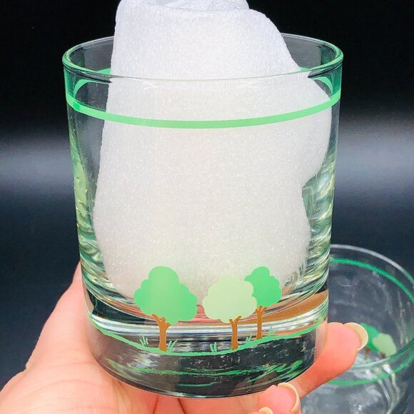 Vintage 80s Green Tree Whiskey Lowball Glass Tumbler- Set of 2 :Retro Barware - Picture 3 of 10